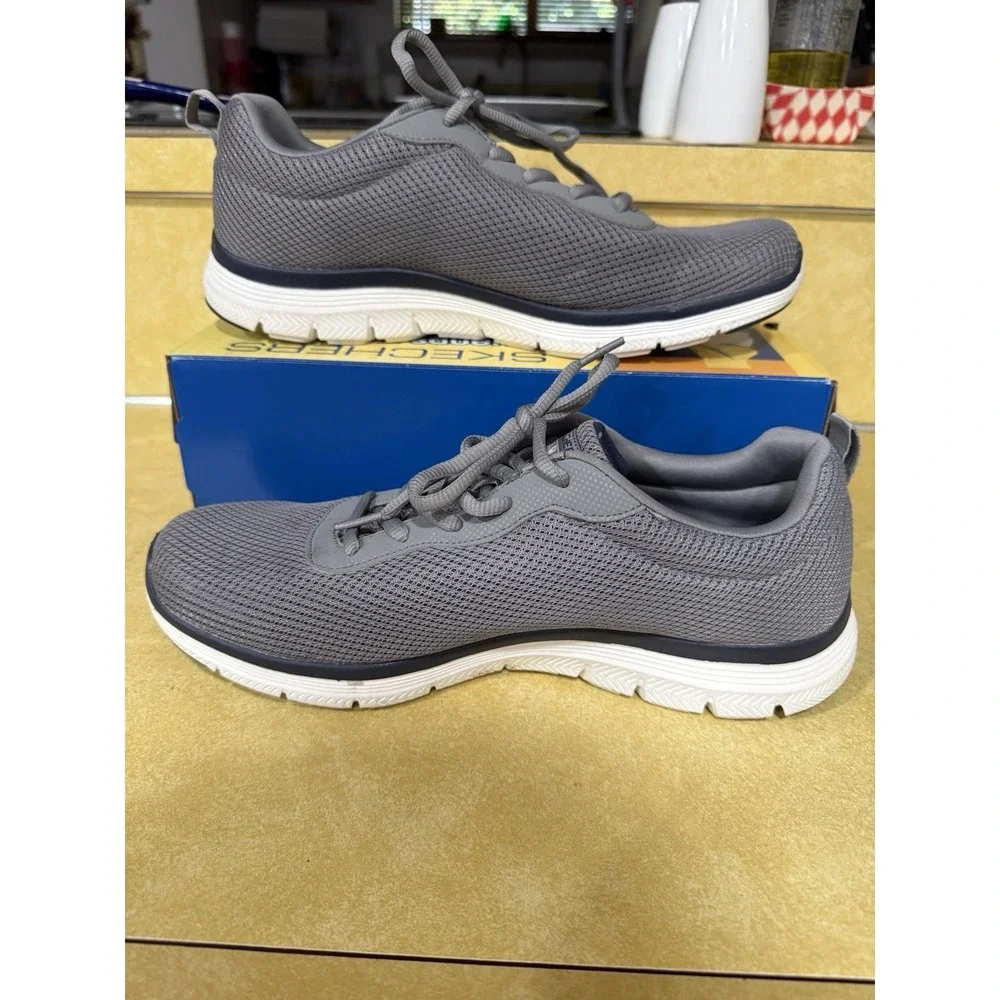 Skechers Flex Lite Men's 11 Gray Navy Memory Foam Walking Shoes 16829